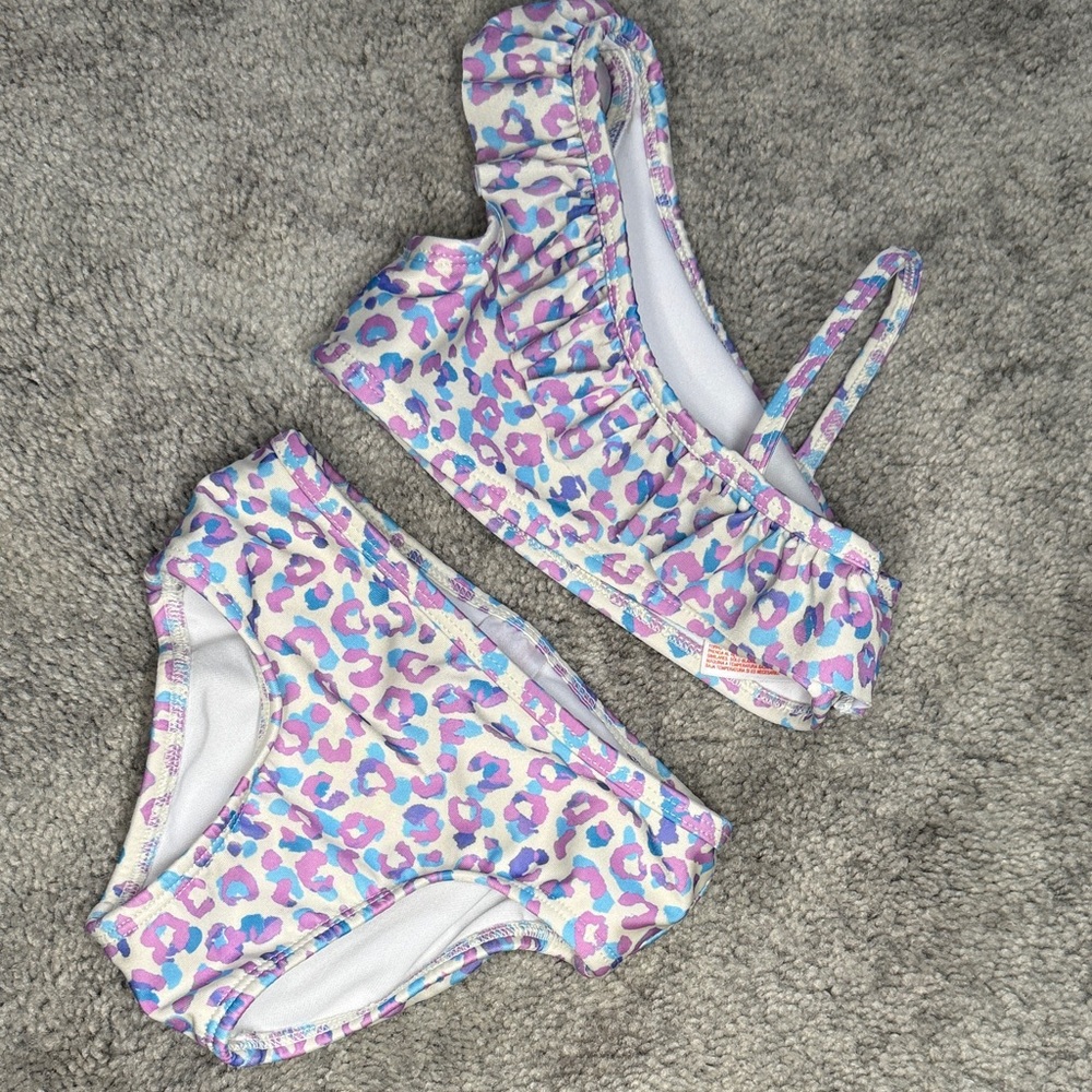 Cat & Jack Pink and Blue Leopard Print Two-Piece Swimsuit